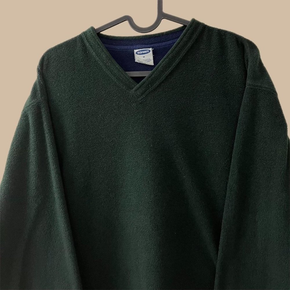 Skater Grunge V-Neck FleeceSweater - Dark Green
